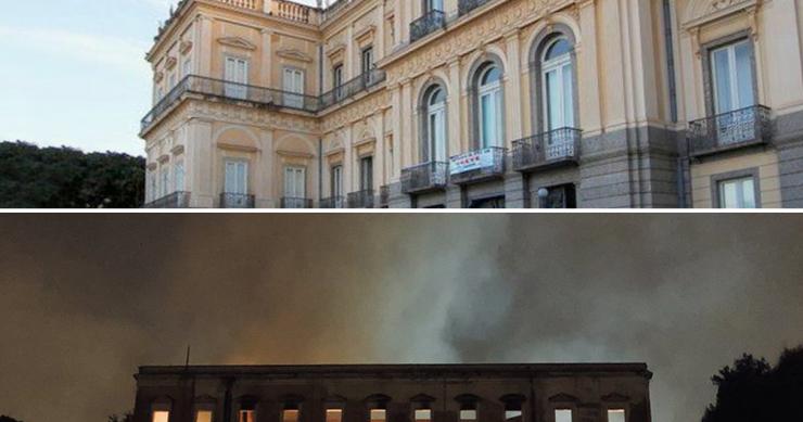 O antes e depois do Museu Nacional do Rio de Janeiro destruído pelo fogo