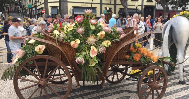 Mit Blumen geschmückter Paradewagen beim Blumenfest auf Madeira / Pixabay