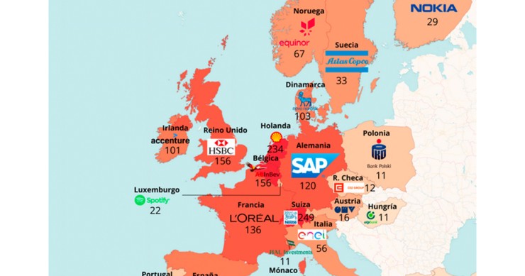 O mapa das empresas mais valiosas da Europa (por país)