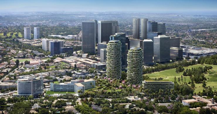 O novo projeto de Norman Foster em Beverly Hills com torres residenciais, hotel e jardim botânico