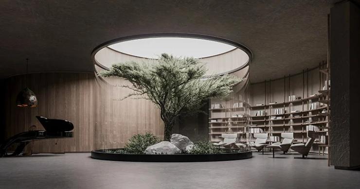 Uma casa bunker com um design moderno e minimalista no meio do campo