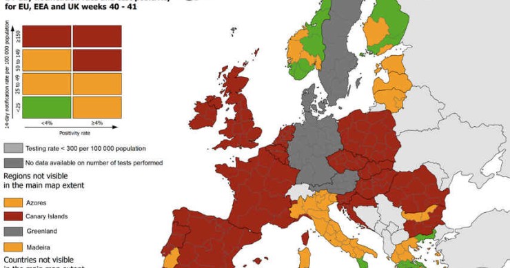 O semáforo da Covid-19 para se poder viajar pela Europa - maior parte do território no vermelho