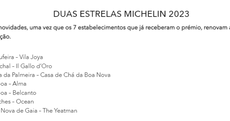 Restaurantes com duas estrelas Michelin em Portugal