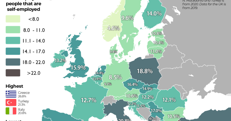 Em que países europeus há mais trabalhadores independentes