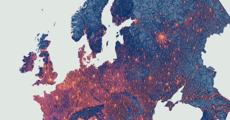 Assim é a densidade populacional e a construção na Europa
