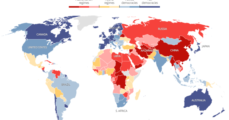 Os países mais e menos democráticos são...