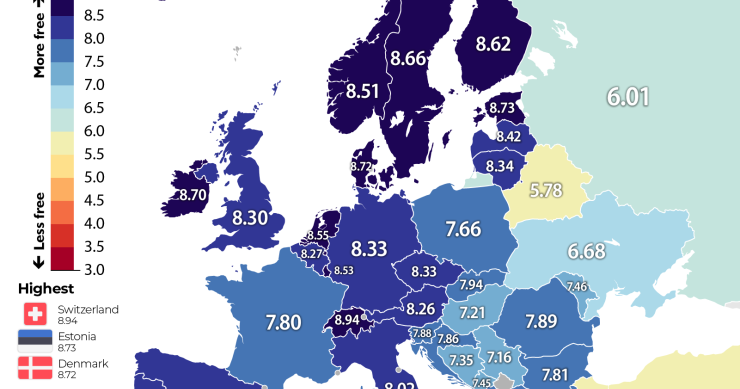 Países com maiores e menores liberdades