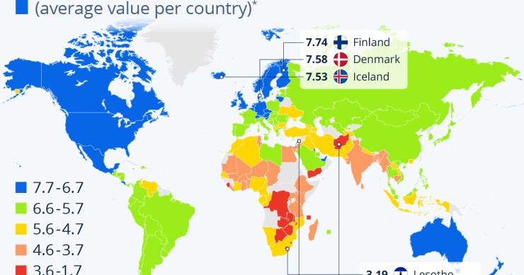 Países mais e menos felizes do mundo