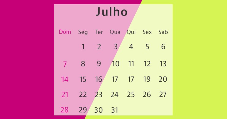 Calendário do mês de julho