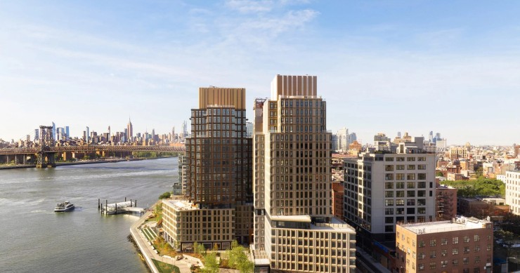 Two y Three Williamsburg Wharf, diseñados por Brandon Haw Architecture, son dos imponentes rascacielos metálicos en Brooklyn.