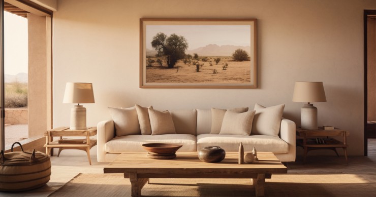 Sala em tons neutros gerado por IA