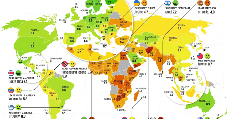 Os países mais e menos felizes do mundo em 2026