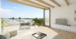 O interior das casas com vista para o rio Lek