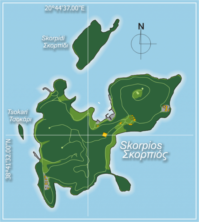 skorpios é uma ilha privada localizada no mar jónico