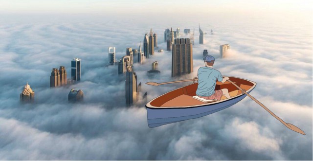 O Dubai visto do céu (Foto: Julia Borzucka).
