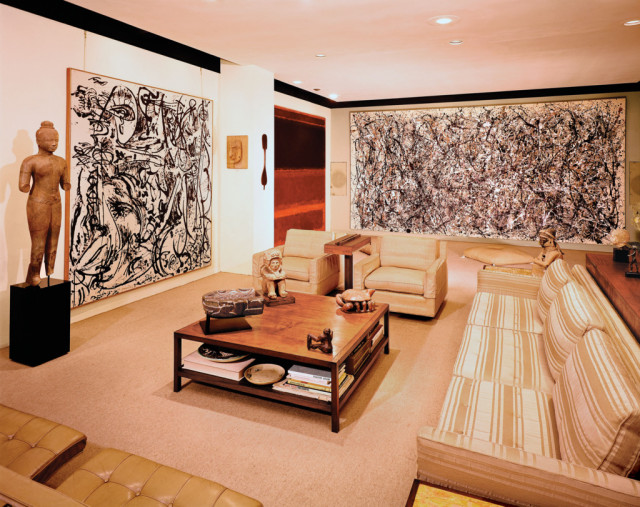 Sala de estar de Heller com a obra &quot;One&quot; de Jackson Pollock