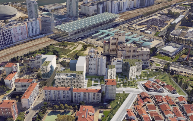 Imagem das fachadas e enquadramento urbanístico dos edifícios da área de intervenção do Parque das Nações. / AML/CML