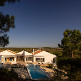El patio interior cuenta con una terraza semicubierta con cañizo y una gran piscina