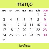 Calendário de março 