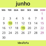 calendário de junho