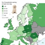 Percentagem de lares na Europa com cães